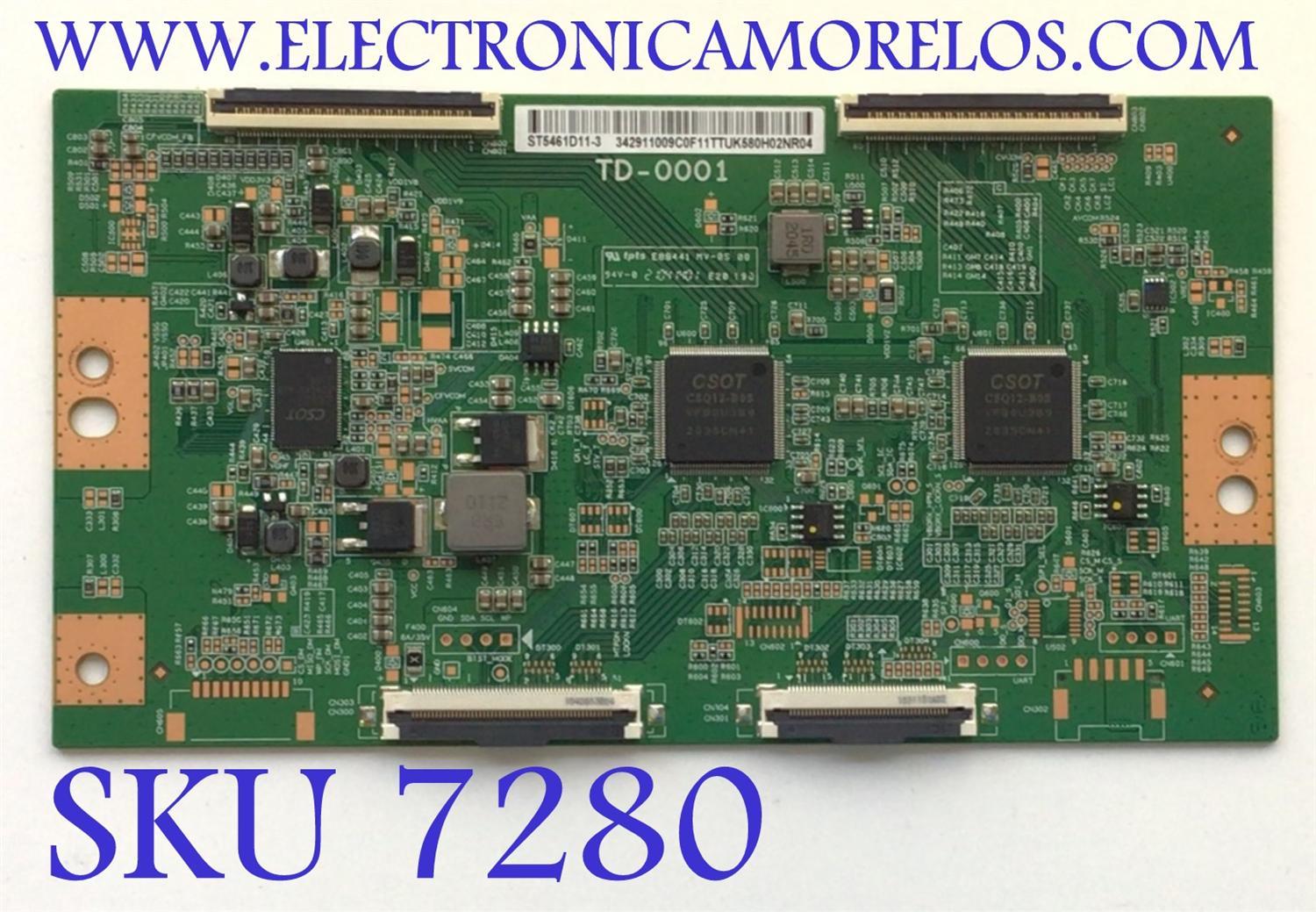 T-CON PARA TV TCL QLED / NUMERO DE PARTE 342911009C0F / TD-0001 / ST5461D11-3 / 342911009C0F11 / 34.29110.09C0 / PANEL LVU550NDHL CD9W08 V2 / MODELOS 55R635 / 55R646